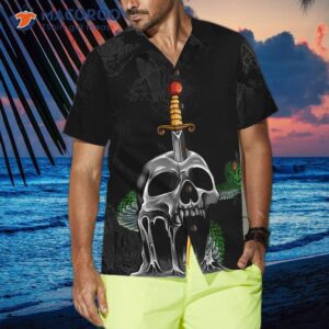 skull and snake gothic hawaiian shirt dark sword melted black shirt 2