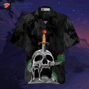skull and snake gothic hawaiian shirt dark sword melted black shirt 3