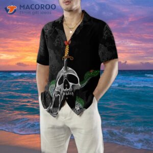 skull and snake gothic hawaiian shirt dark sword melted black shirt 4