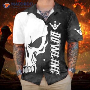 skull bowling hawaiian shirt black and white shirt best gift for players 0