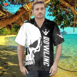 skull bowling hawaiian shirt black and white shirt best gift for players 1