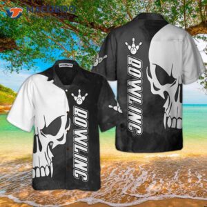 skull bowling hawaiian shirt black and white shirt best gift for players 2