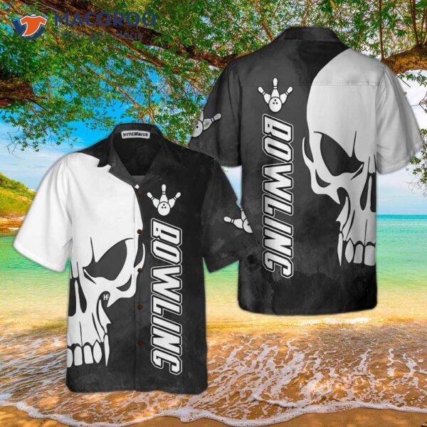 Skull Bowling Hawaiian Shirt, Black And White Shirt – Best Gift For Players
