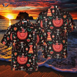 skull day of the dead flower hawaiian shirt 0