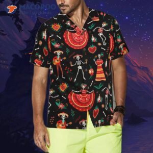 skull day of the dead flower hawaiian shirt 2