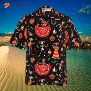 skull day of the dead flower hawaiian shirt 3