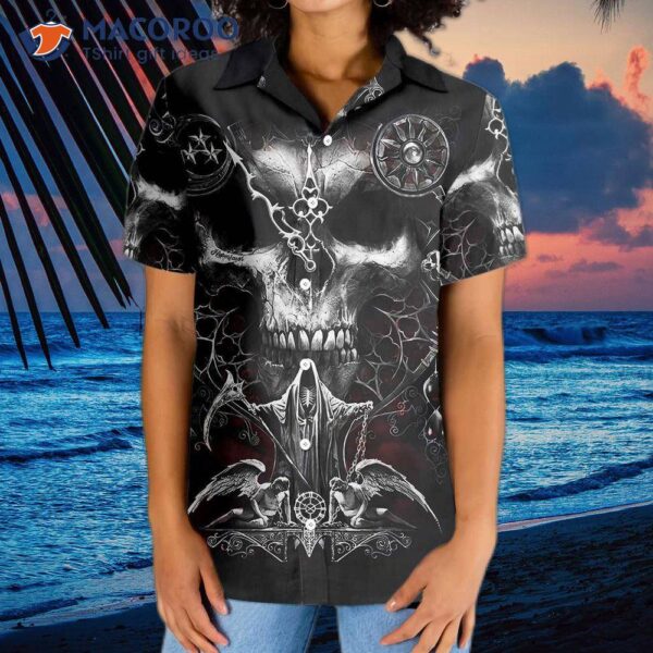 Skull Death Hawaiian Shirt, Black And White Gothic Shirt For