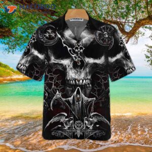 skull death hawaiian shirt black and white gothic shirt for 1