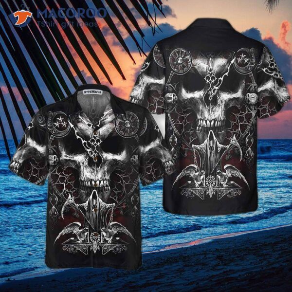 Skull Death Hawaiian Shirt, Black And White Gothic Shirt For