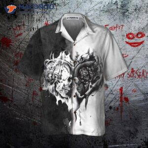 skull heart flame hawaiian shirt black and white shirt for 0