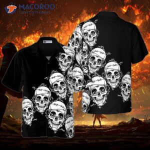 skull in barbed wire gothic hawaiian shirt black 0