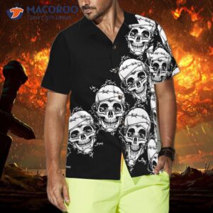 skull in barbed wire gothic hawaiian shirt black 2