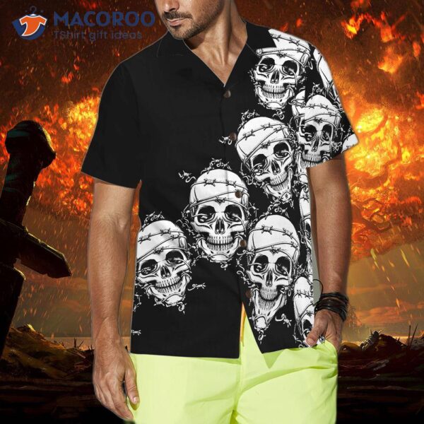 Skull In Barbed Wire Gothic Hawaiian Shirt, Black