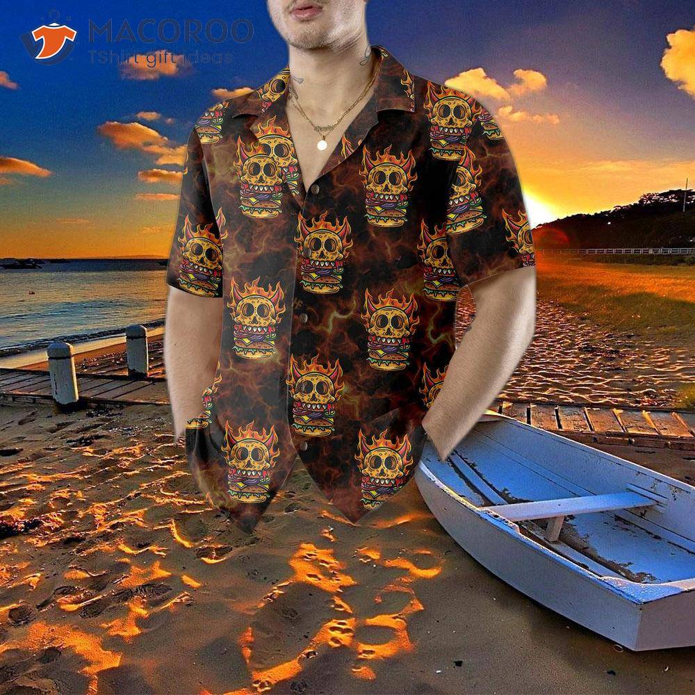 Skull Monster Burger Hawaiian Shirt, Unique Flame Shirt Skull Monster Burger Hawaiian Shirt, Unique Flame Shirt