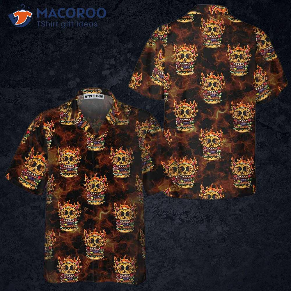 Skull Monster Burger Hawaiian Shirt, Unique Flame Shirt Skull Monster Burger Hawaiian Shirt, Unique Flame Shirt