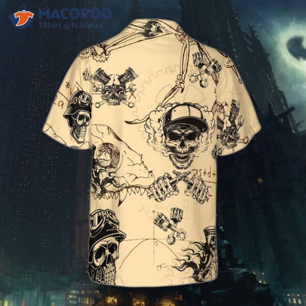 Skull On Retro Mechanism Background Hawaiian Shirt