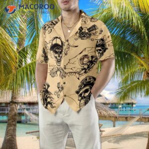 skull on retro mechanism background hawaiian shirt 4