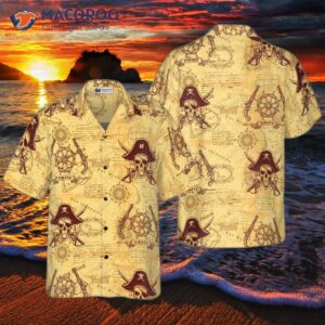 skull pirates of the ancient sea map hawaiian shirt 0