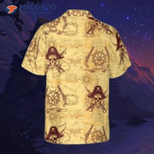 skull pirates of the ancient sea map hawaiian shirt 1