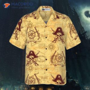 skull pirates of the ancient sea map hawaiian shirt 3