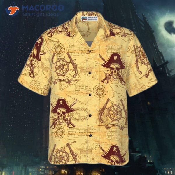 Skull Pirates Of The Ancient Sea Map Hawaiian Shirt