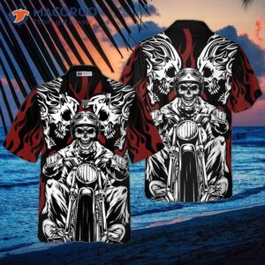 skull rider motorcycle hawaiian shirt 0
