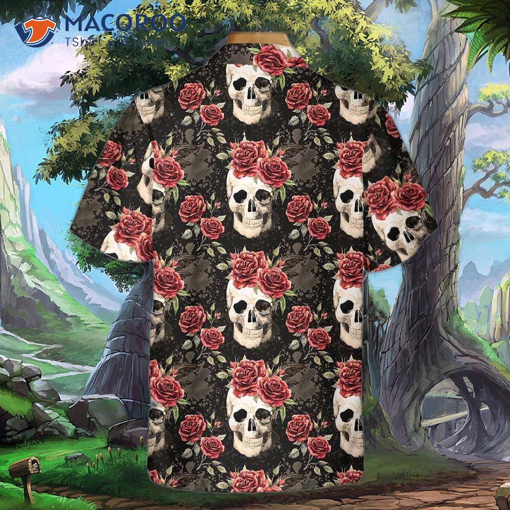 Skull Rose Vintage Hawaiian Shirt, Red Gothic Shirt