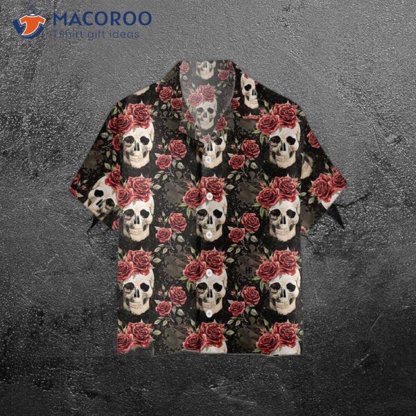 Skull Rose Vintage Hawaiian Shirt, Red Gothic Shirt