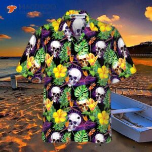 skull tropical pattern hawaiian shirt 3