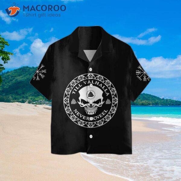 Skull Viking Valhalla Hawaiian Shirt, Black Goth Shirt For And