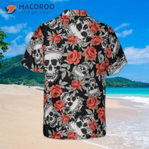 skull with crown and red rose hawaiian shirt 1