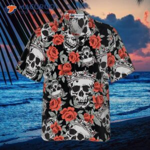 skull with crown and red rose hawaiian shirt 2