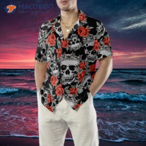 skull with crown and red rose hawaiian shirt 3