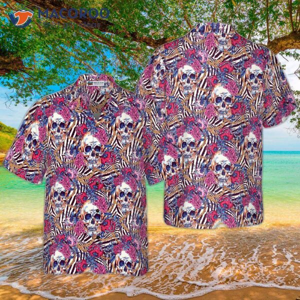 Skull With Roses On Zebra Background Hawaiian Shirt