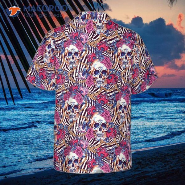 Skull With Roses On Zebra Background Hawaiian Shirt