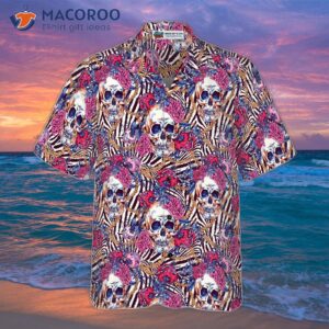 skull with roses on zebra background hawaiian shirt 3