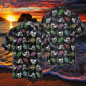 skulls and colorful palm leaf hawaiian shirt 0