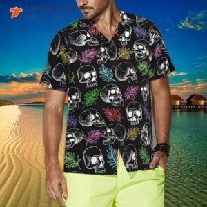 skulls and colorful palm leaf hawaiian shirt 2