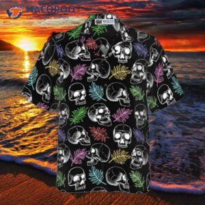 skulls and colorful palm leaf hawaiian shirt 3