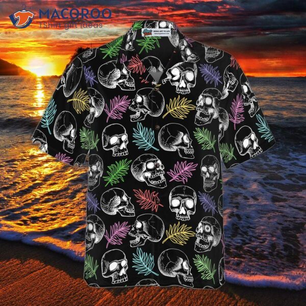 Skulls And Colorful Palm Leaf Hawaiian Shirt