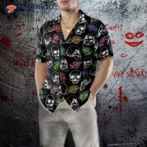 skulls and colorful palm leaf hawaiian shirt 4