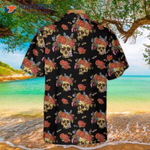 skulls and flowers day of the dead hawaiian shirt vintage skull red roses gift 1