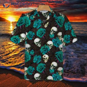 skulls and rose branches hawaiian shirt blue roses gothic skull shirt for 2