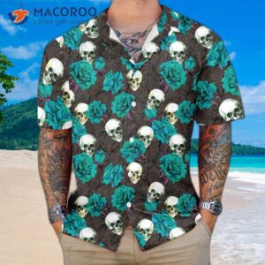skulls and rose branches hawaiian shirt blue roses gothic skull shirt for 3