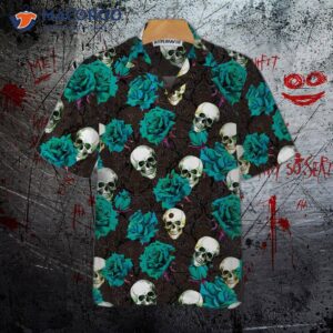 skulls and rose branches hawaiian shirt blue roses gothic skull shirt for 4