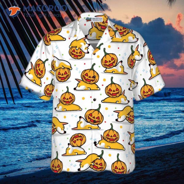Sleeping Corgi And The Pumpkin Hawaiian Shirt