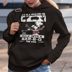 snoopy a cow a pig a chicken walk in to a bar b q the end shirt hoodie 3