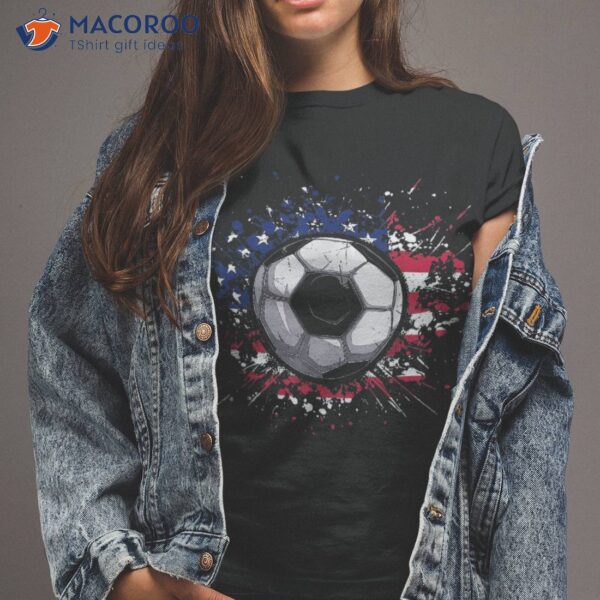 Soccer Ball American Flag 4th Of July Kids Boys Shirt