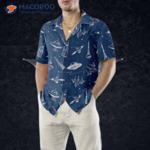 space aircraft seamless pattern hawaiian shirt navy aviation shirt for 4