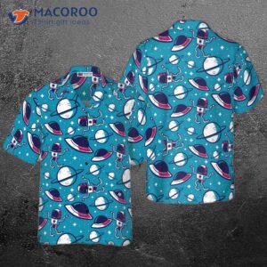 space themed cartoon hawaiian shirt 0